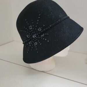 Vintage Black Wool Hat 1920's Styling bucket Hat